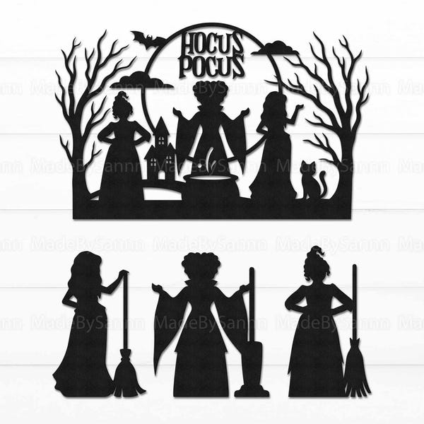 Decoración de bruja de Halloween (Svg), Brujas cortadas a láser (Svg), Hermanas brujas (Svg), Decoración de Halloween (Svg), Bandeja escalonada de brujas (Svg), Glowforge de Halloween (Svg)
