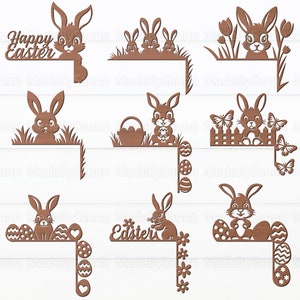 Easter Bunny Door Corner Bundle Svg, Décor de Pâques svg, Pâques svg Glowforge, Fichier découpé au laser de Pâques, Garniture de porte de Pâques, Lapin mignon Svg