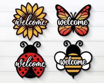 Summer Door Hanger Svg, Sunflower Name Tags, Bee Svg, Butterfly Sign Svg, Ladybug Svg, Summer Hanger svg, Summer Door Sign, svg dxf eps png