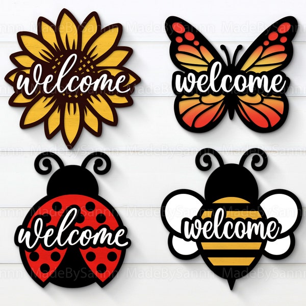 Summer Door Hanger Svg, Sunflower Name Tags, Bee Svg, Butterfly Sign Svg, Ladybug Svg, Summer Hanger svg, Summer Door Sign, svg dxf eps png
