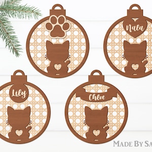 Ornement de Noël pour chat en rotin SVG, Ensemble d’ornements pour chat Svg, Ornements de boule de Noël SVG, Fichier découpé au laser, Fichiers Svg de Noël, Glowforge