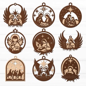 Ornamenti del presepe di Natale in formato SVG, ornamenti religiosi, Natale Glowforge SVG, presepe a strati, pallina di Natale, decorazioni natalizie