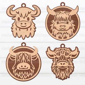 Highland Cow Ornament Svg, Bauble Svg, Christmas Ornaments Svg, Highland Cow Svg, Glowforge SVG, Laser Cut, File For Cricut, Christmas Decor