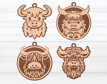 Highland Cow Ornament Svg, Bauble Svg, Christmas Ornaments Svg, Highland Cow Svg, Glowforge SVG, Laser Cut, File For Cricut, Christmas Decor