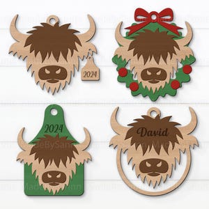 Highland Cow Christmas Ornament Svg, Bauble Svg, Christmas Ornaments Svg, Highland Cow Svg, Glowforge SVG, File For Cricut, Christmas Decor