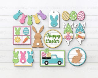 Easter Tiered Tray SVG, Tier Tray Glowforge, Easter Decor, Farmhouse Tier Tray, Bunny Svg, Easter Egg Svg, Easter Gnome Svg, Cricut cut file