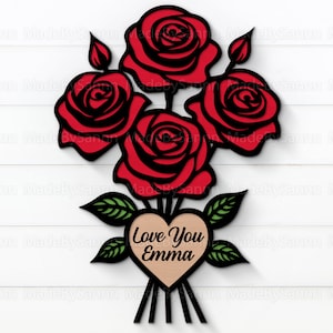 Bouquet de roses SVG, Saint Valentin SVG, fichiers de découpe laser de fleurs, Darling SVG, Love SVG, Wood Rose Bouquet SVG, Sweetie SVG, Glowforge SVG