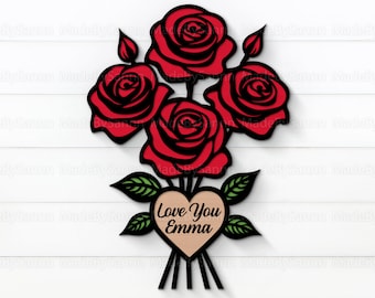 Rose Bouquet SVG, Valentines Day Svg, Flower Laser cut files, Darling Svg, Love Svg, Wood Rose Bouquet Svg, Sweetie Svg, Glowforge Svg