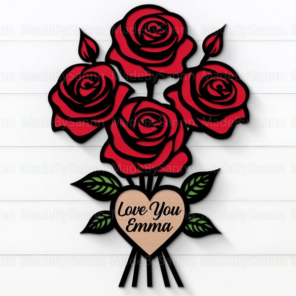 Rose Bouquet SVG, Valentines Day Svg, Flower Laser cut files, Darling Svg, Love Svg, Wood Rose Bouquet Svg, Sweetie Svg, Glowforge Svg