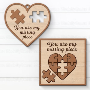 Plantilla de tarjeta de madera de San Valentín Svg, Love Card Tempalte, regalo del día de San Valentín, eres mi pieza faltante, tarjeta de pieza de rompecabezas svg, corazón de madera