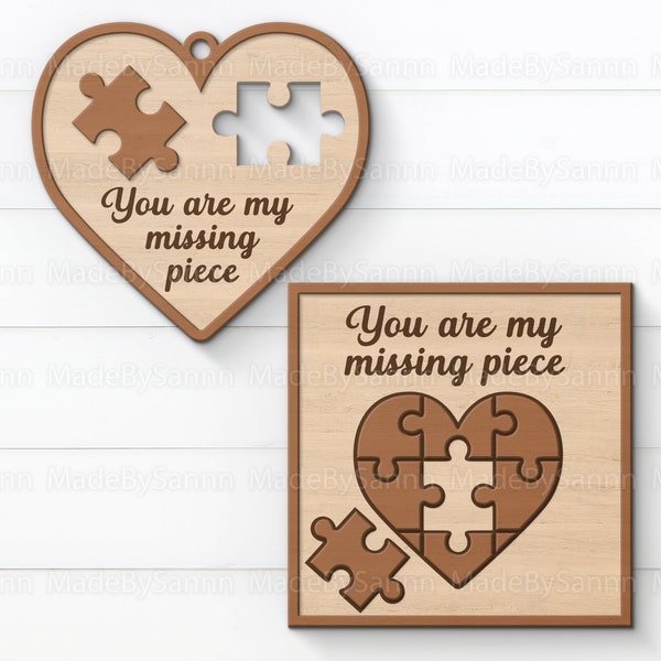 Valentines wooden card template Svg, Love Card Tempalte, Valentine's day gift, you are my missing piece, puzzle piece card svg, wooden heart