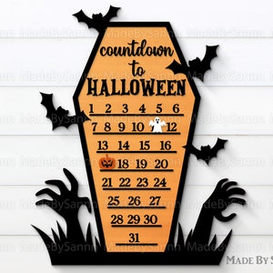 Countdown to Halloween Coffin Calendar SVG, Days Until Halloween Svg, Glowforge svg, Halloween Countdown Design File, Halloween Decor Svg