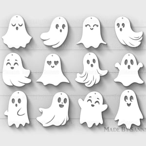 Puede incluir: Conjunto de 12 recortes de fantasmas blancos con diferentes expresiones faciales, perfectos para la decoraci&oacute;n de Halloween. Los fantasmas est&aacute;n todos en un estilo de dibujos animados simple y est&aacute;n listos para ser pintados o decorados.