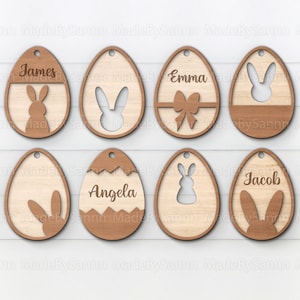 Etiqueta de cesta svg, Etiqueta de Pascua svg, Etiqueta de cesta de conejito Archivo cortado con láser, Etiqueta de nombre de cesta svg, Percha de huevo svg, Etiquetas de huevos svg, Etiqueta de conejito svg Cricut