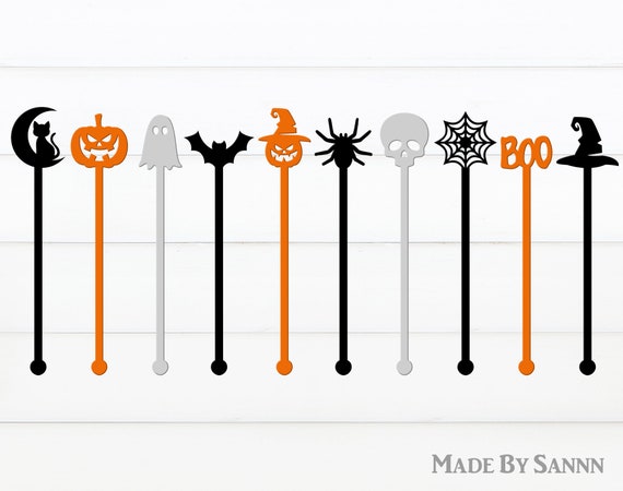Halloween Stir Swizzle Sticks SVG, Halloween Drink Stirrers, Glowforge Halloween Svg, Halloween Pumpkin Svg, Witch Svg, File For Cut