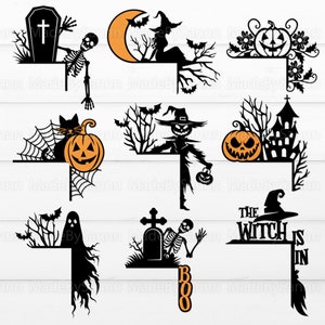 Paquete SVG de esquina de puerta de Halloween, moldura de puerta de Halloween, casa espeluznante, decoración del hogar de Halloween, colgador de puerta de Halloween, Glowforge Halloween
