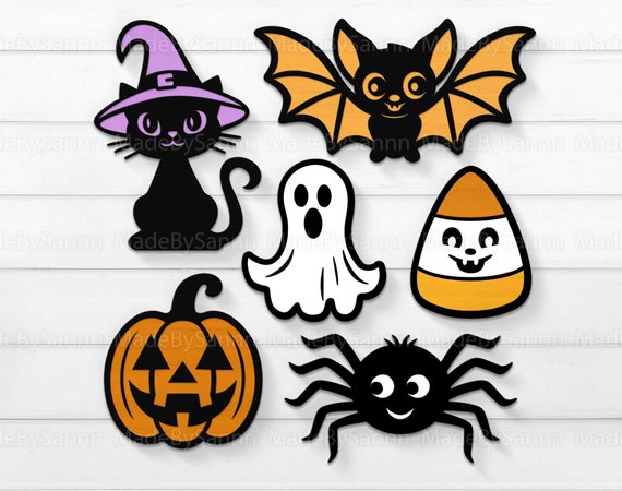 Cute Halloween Ornaments Svg, Spooky Pumpkin, Cute Halloween, Ghost Svg, Bat Svg, Halloween Laser Cut Files, Glowforge Svg, Halloween Decor