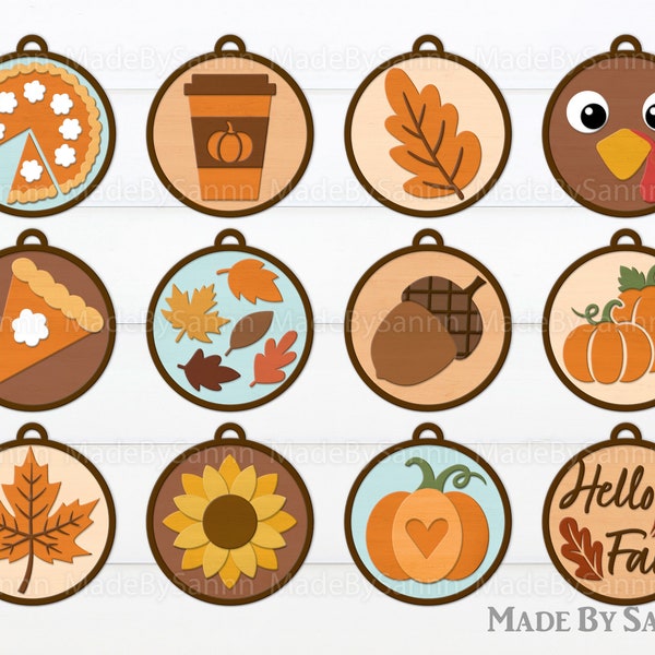 Fall Ornaments Svg Bundle, Autumn Round Sign Svg, Fall Designs Svg, Pie Svg, Turkey Svg, Hello Fall, Leafs Svg, Pumpkin Svg, Glowforge File