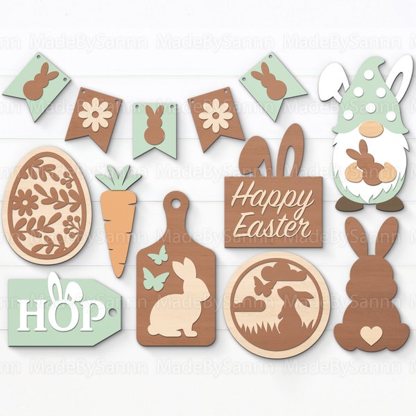 Easter Tiered Tray SVG Bundle, Easter Decor, Tier Tray Glowforge, Spring Tier Tray, Bunny Svg, Easter Egg Svg, Easter Gnome Svg, Cricut File