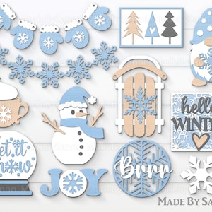 Vassoio a più livelli di Natale Svg, Winter Gnome, Snowman Svg, Christmas Glowforge Svg, Fall Laser Cut File, Snowflake Svg, Tiered Tray decor