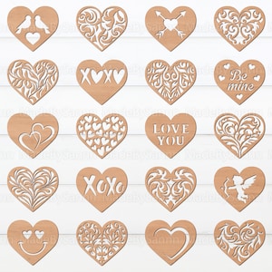 Coeurs en bois Bundle Svg, Modèles de coupe de coeur, Coeurs vectoriels Svg, Décor de la Saint-Valentin, Découpe laser de la Saint-Valentin, Coeurs à motif, Glowforge Svg