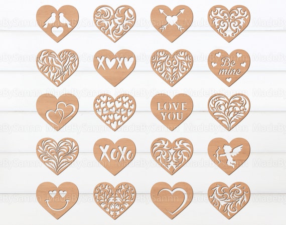 Wooden Hearts Bundle Svg, Heart Cutting Templates, Vector Hearts Svg, Valentines Decor, Valentines Laser cut, Pattern Hearts, Glowforge Svg