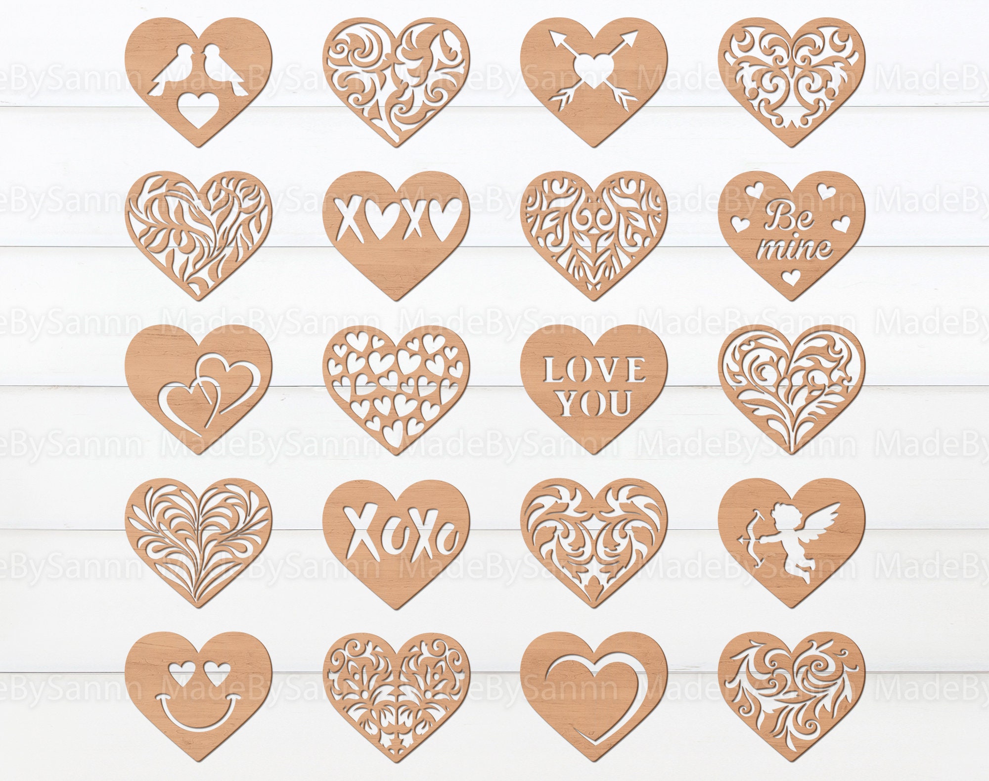 Decorazione da parete rustica a forma di cuore in legno - appendiabiti in fibra
