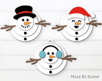 Snowman Ornament SVG, Bauble Svg, Christmas Ornaments Svg, Snowman Bauble Svg, Glowforge SVG, Holiday Laser Cut, Christmas Decor