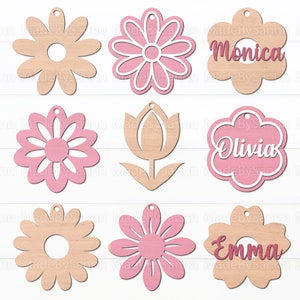Bloem Tags SVG, mand tag SVG, bloemenmand tag laser gesneden bestand, bloem naam tag SVG, Daisy naam tag mand, Tulip Tags SVG, Cricut SVG