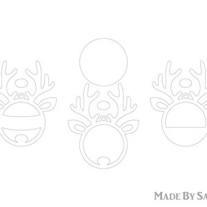 May include: Three outline drawings of reindeer heads with antlers. The reindeer heads are in a circle shape. The reindeer heads are for a craft project. The text "MADE BY SANNN" is at the bottom of the image.