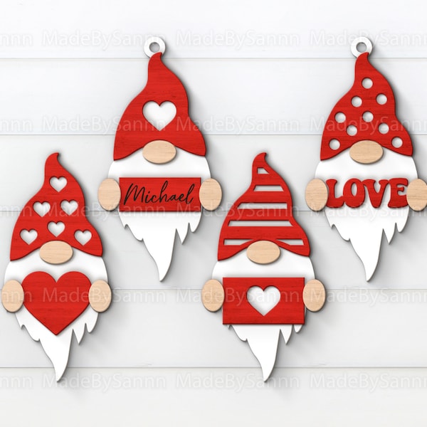 Valentines Gnome Ornament SVG, Glowforge Files, Gnome Ornament Svg, Valentines Day SVG, File for CriCut Silhouette, Laser cut, eps, dxf