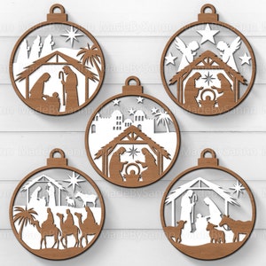 Christmas Nativity Scene Baubles SVG, Christmas Ball SVG, Christmas Glowforge SVG, Layered Nativity Svg, Christmas Decor, Laser Cut File