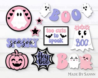 Cute Halloween Tiered Tray Svg, Cute Ghosts Bundle SVG, Glowforge Svg, Laser Cut File, Spooky Season Sign, Tiered Tray decor, Pumpkin Svg