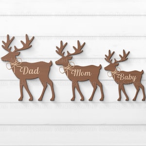 Ensemble familial de rennes SVG, Ornements de Noël de rennes SVG, Rennes SVG, Glowforge SVG, Découpe laser, Famille de Noël, Décor de Noël