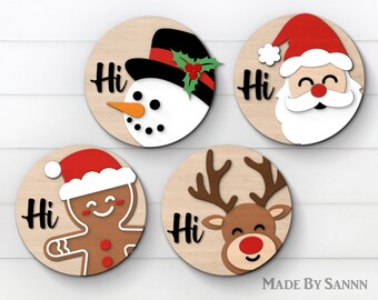 Kerst Deur Hangers SVG, Santa Hi Deur Hanger Svg, Kerst Deur Ronde, Kerst svg gesneden vijl, Sneeuwpop Deur Hanger Svg, Glowforge Svg