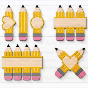 Cadre avec nom de crayon (SVG), monogramme (SVG), ensemble de crayons, décoration de rentrée (SVG), fichiers pour Cricut, Glowforge (SVG), enseignant (SVG)