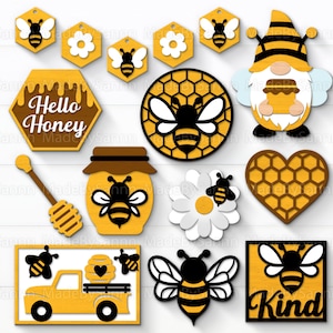 Honey Bee Tier Tray Svg, Honey Bee Svg Bundel, Glowforge Svg, Laser Cut File, Bee Svg, Honingraat Svg, Gelaagde lade decor, Welkom Teken Svg