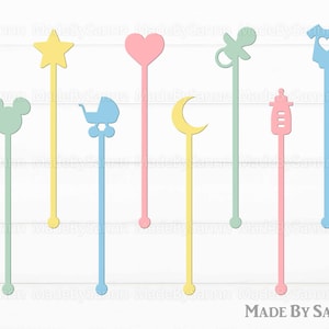 Baby-Dusche Stir Swizzle Sticks Svg, Kinder Party Getränkerührer Svg, Glowforge Svg, Drink Stir digitale Datei, Datei zum Schneiden, Baby-Geburtstags-Svg
