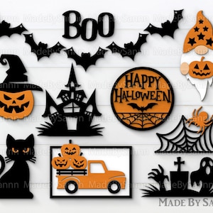 Halloween Tiered Tray Svg, Halloween Svg Bundle, Glowforge Svg, Laser Cut File, Happy Halloween Sign Svg, Tiered Tray decor, Pumpkin Svg