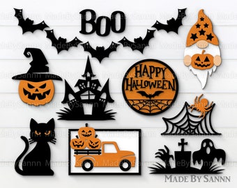 Halloween Tiered Tray Svg, Halloween Svg Bundle, Glowforge Svg, Laser Cut File, Happy Halloween Sign Svg, Tiered Tray decor, Pumpkin Svg
