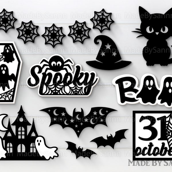 Halloween Tiered Tray SVG, Gruseliges Halloween Schild SVG, Halloween SVG Bundle, Glowforge SVG, Laser Cut Datei, Tiered Tray Dekor, Boo SVG