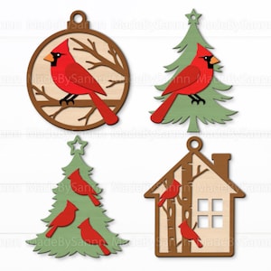Kardinal-Weihnachtsschmuck-Svg, Gedenkornament-Svg, Weihnachtsschmuck, Weihnachtsdekoration, Laser-Cut-Datei, Glowforge-Dateien, Kardinal-Svg
