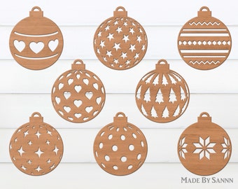 Ornement de boule de Noël SVG, Paquet de signes de Noël SVG, Bauble de Noël SVG, Boule de Noël, Décor de Noël, Fichier découpé au laser, Glowforge