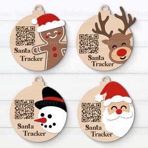 Ornamento de rastreador de Papai Noel de Natal Svg, Enfeite de Natal de gengibre Svg, Boneco de neve Santa Tracker Svg, Decoração de árvore de Natal, Código QR de Papai Noel Svg