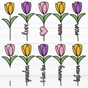 Pacchetto SVG tulipani, Festa della mamma Svg, Tulipani di legno, Regalo per la festa della nonna, File tagliati al laser di fiori, Mamma Svg, Nana Svg, Miglior mamma, Glowforge Svg
