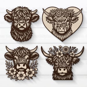 Süßes Highland Kuh Svg, Bauernhof Tier Türhänger Svg, Glowforge SVG, Laser Cut, Datei für Cricut, Langhaar Kuh Svg, Silhouette, Laser Cut Kuh