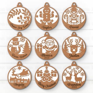 Pacote SVG de enfeites de nome de bugiganga de Natal, sinal de Papai Noel SVG, arquivo laser quebra-nozes, enfeites de nome de Natal, decoração de Natal, Glowforge Svg
