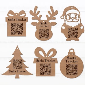 Pacote Svg de enfeites de Natal de rastreadores de Papai Noel, enfeites de Natal Svg, rastreador de renas de Papai Noel Svg, decoração de árvore de Natal, código QR de Papai Noel Svg