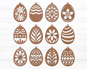 Easter Floral Eggs Svg Bundle, Easter Eggs Laser Cut Svg, Easter Ornaments Svg, Easter Floral Egg Tags Svg, Set of 12 Easter Laser Cut svg