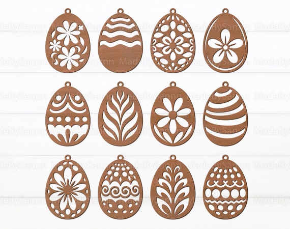 Easter Floral Eggs Svg Bundle, Easter Eggs Laser Cut Svg, Easter Ornaments Svg, Easter Floral Egg Tags Svg, Set of 12 Easter Laser Cut svg